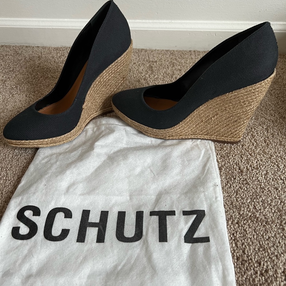 NWT-Schultz Black Cloth Wedge Heel (US 10)